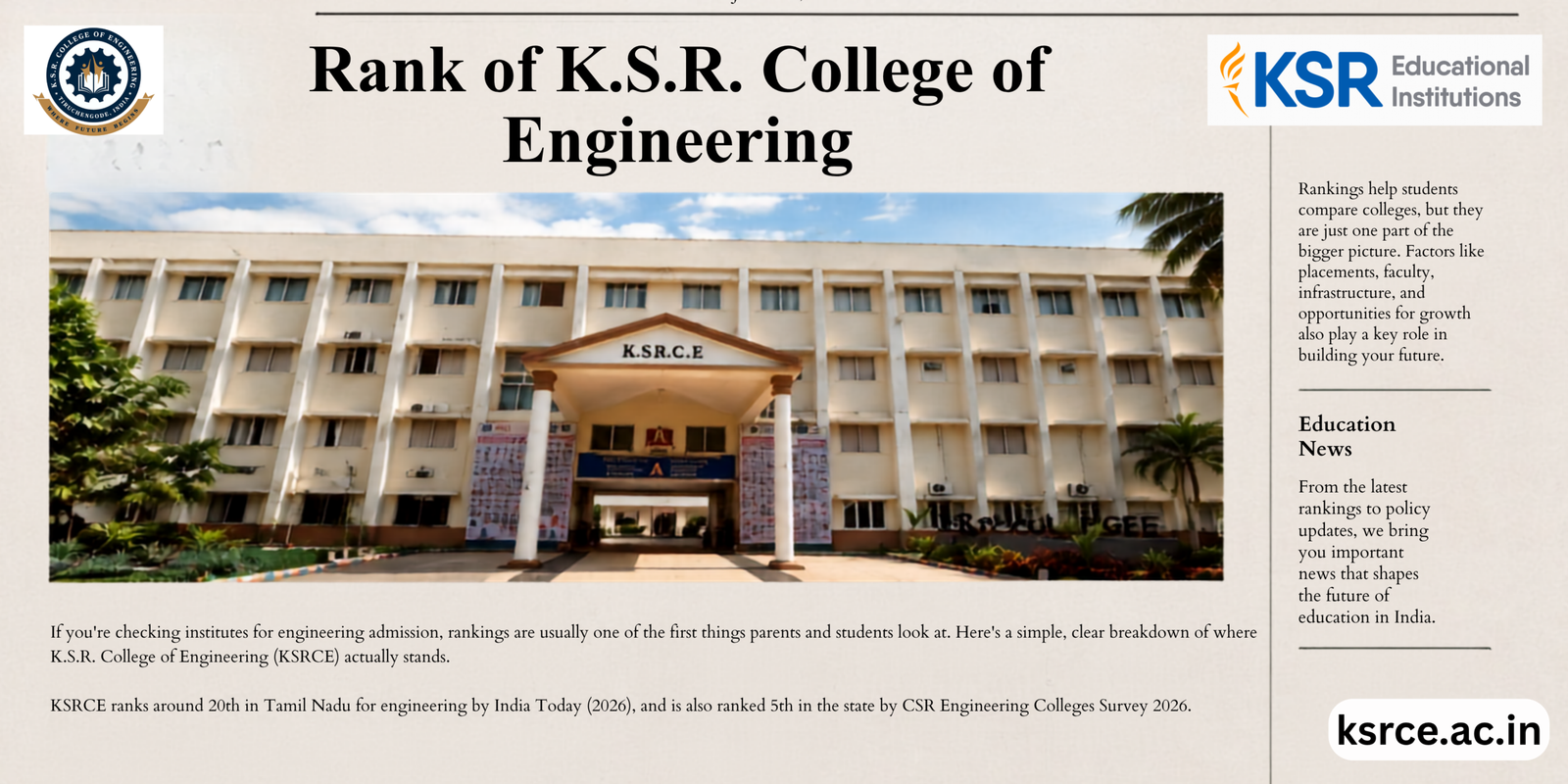 Rank of K.S.R. College of Engineering in Tamil Nadu